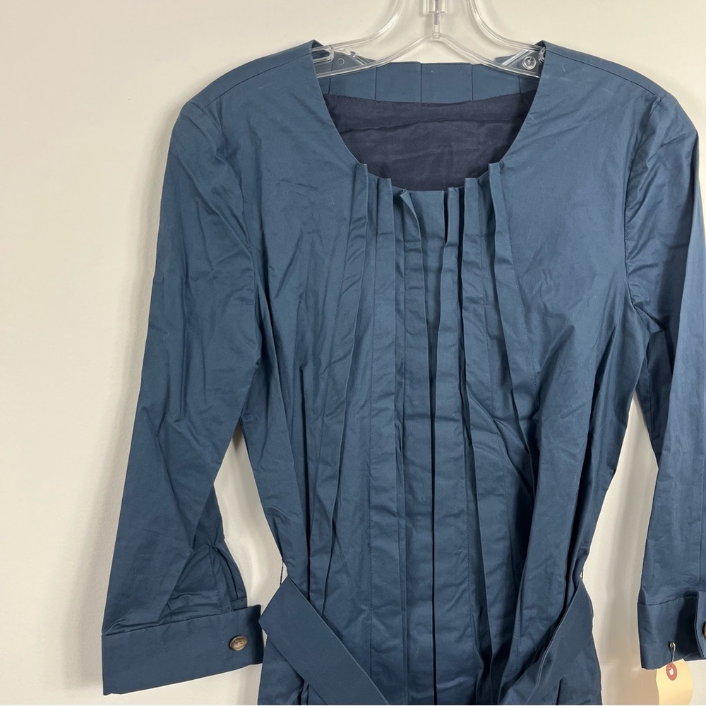 Thakoon Cotton Poplin Inverted Pleated Tie Waist Mini Dress Size 4 Navy Blue - Picture 6 of 10